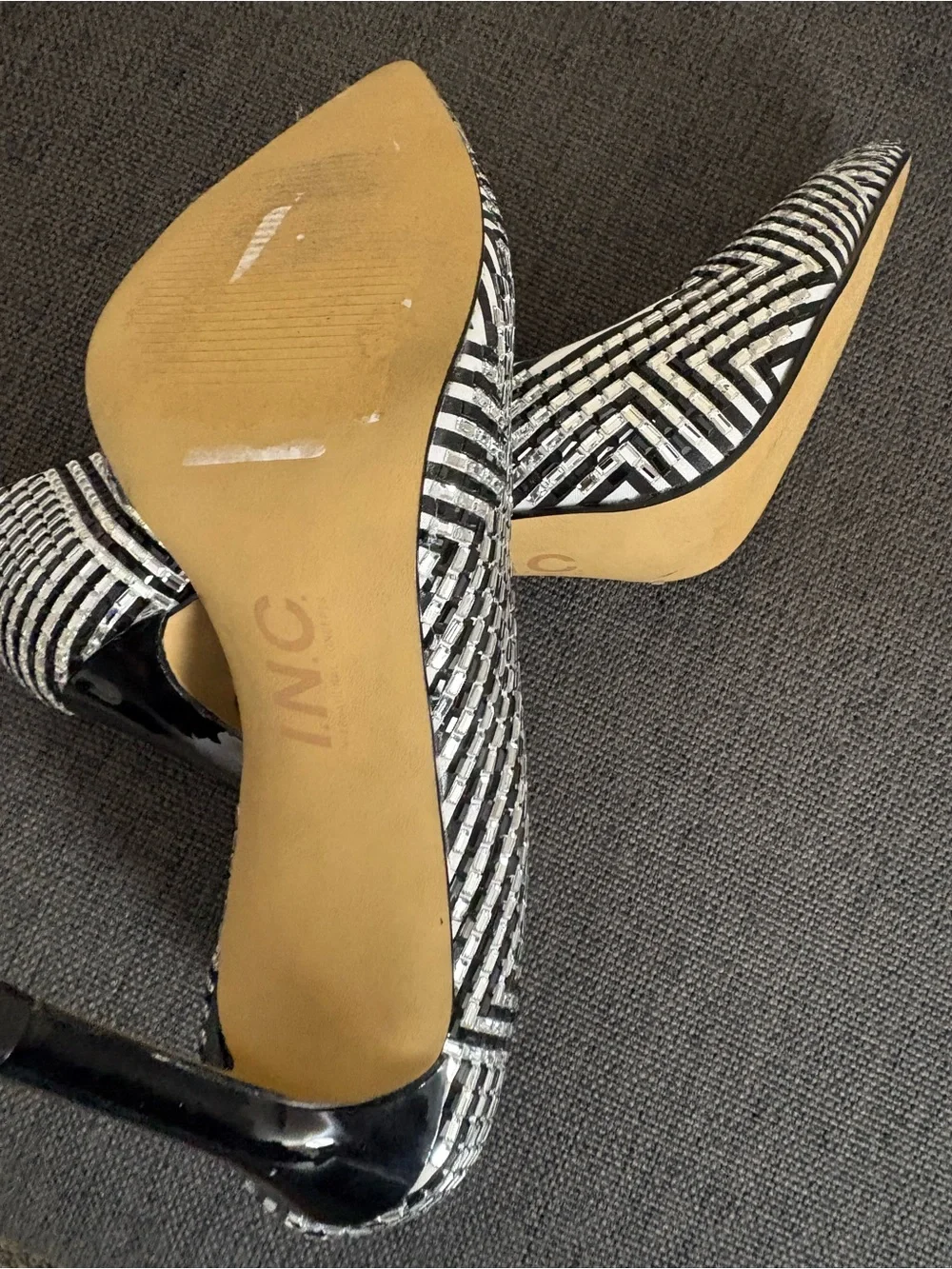 INC Black and Silver Sequins Closed Toe High Heels Size 6